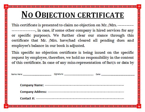 No Objection Certificate Templates 10 Free Printable