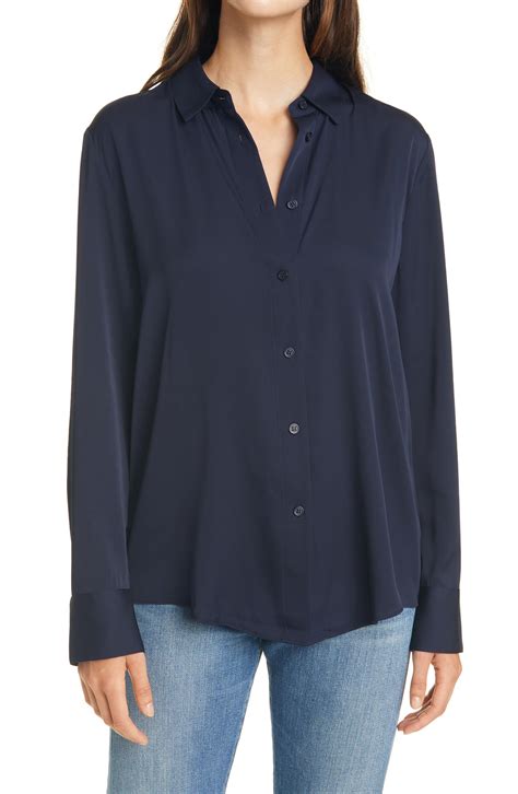 Nordstrom Long Sleeve Stretch Silk Button Up Shirt In Blue Lyst