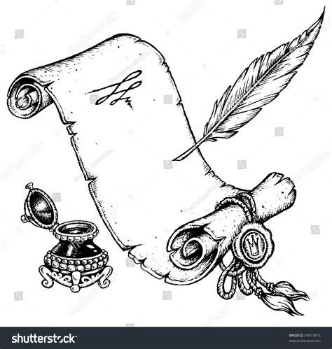 Old Parchment With Feather And Inkwell Stock Vector Illustration