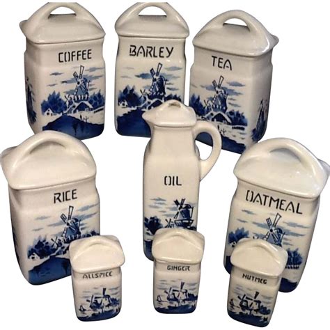 Traditional Blue And White Czech Kitchen Canisters 52 Blue And White