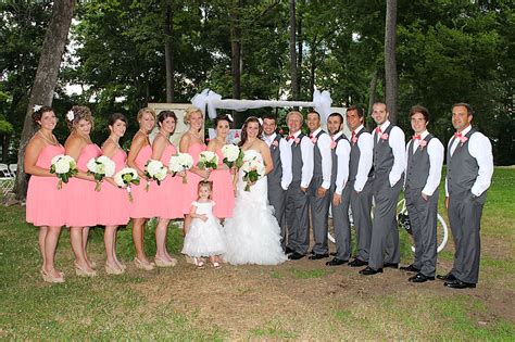 Where to start with today's seaside celebration? Coral and grey wedding party | Gray wedding party, Peacock ...
