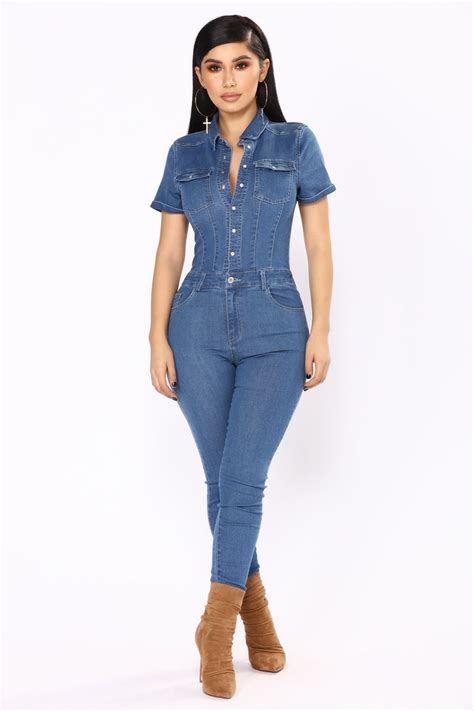 Auto Shop Denim Jumpsuit Medium Wash Fashion Nova Jumpsuits