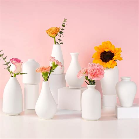 8 Pack Ceramic Bud Vase White Ceramic Vase Modern Mini Bud Vase In Bulk For