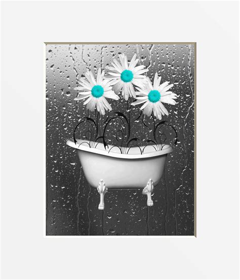 758 638 просмотров • 7 янв. Teal Gray Bathroom Wall Art Teal Daisy Flowers Bathtub | Etsy