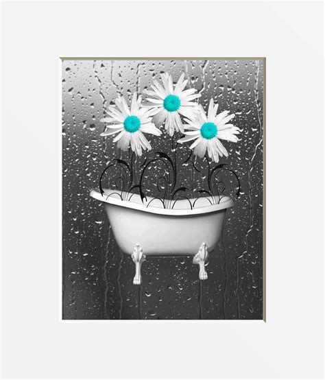 Teal bathroom rugs is one of the best options when you are thinking about a rug which will enhance the beauty of the room's decor. Teal Gray Bathroom Wall Art Teal Daisy Flowers Bathtub | Etsy