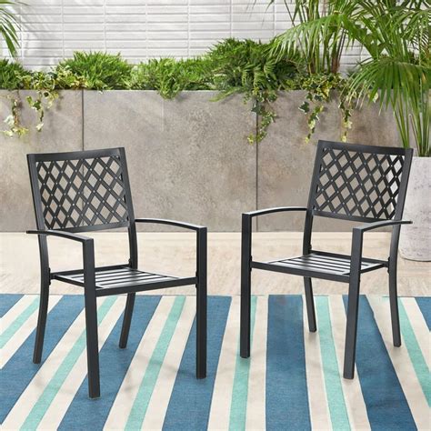 Mf Studio Patio Dining Chairs Metal Stackable Dining Chairs Set Of 2