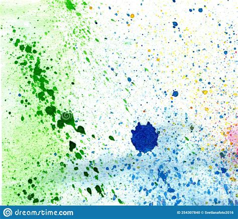Green Blue And Yellow Watercolor Blots And Specks Are Dynamically