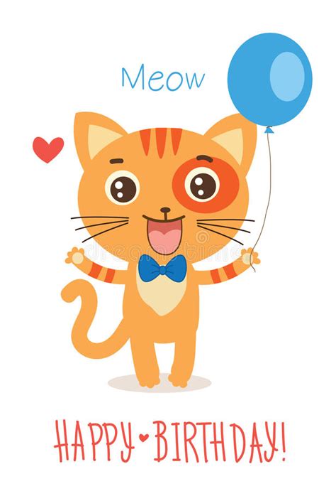 Funny Kitty With Balloon Cute Cartoon Animal Vector On