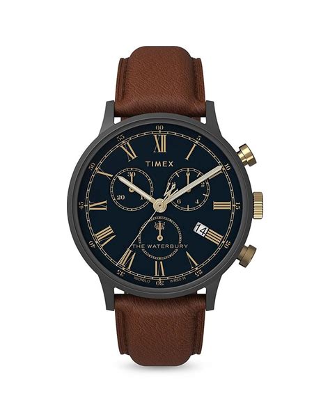 Timex Leather Waterbury Classic Chronograph Mm Watch In Blue For Men