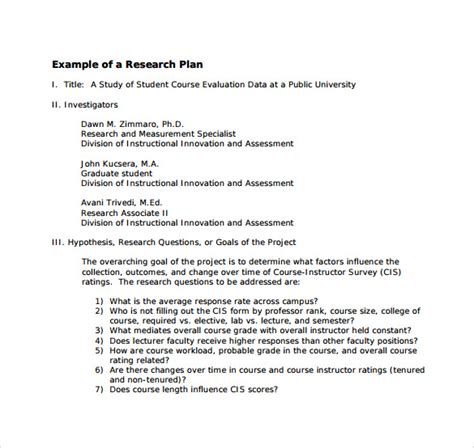 This could include renderings of a planned store location, market research reports referenced. Sample Research Plan Template - 7+ Free Documents in PDF, Word
