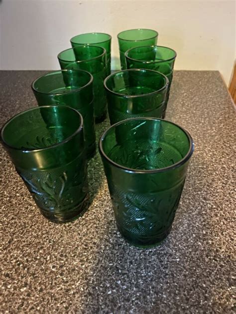 8 Vintage Anchor Hocking Forest Emerald Green Oatmeal Sandwich Juice Glass Antique Price