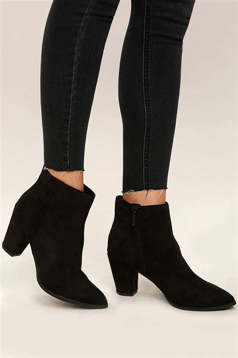 cute black booties vegan suede ankle booties block heel booties 33 00