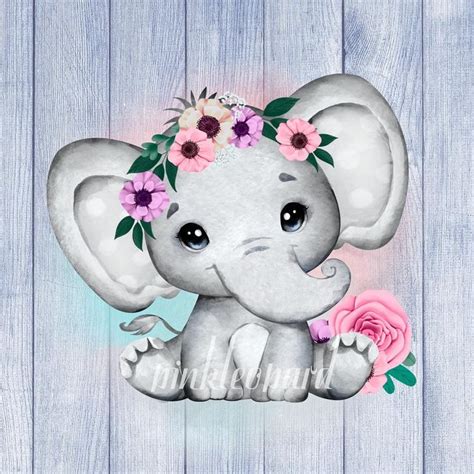 Cute floral baby elephant png sublimation design pink flowers | Etsy