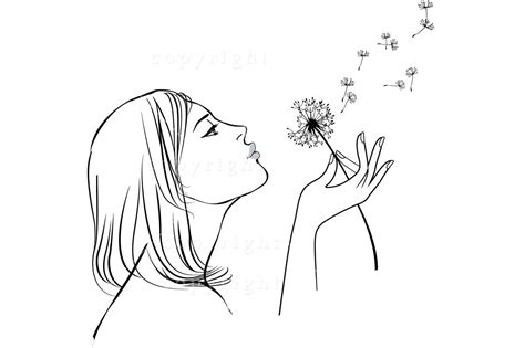 Woman Blowing A Dandelion Custom Designed Illustrations ~ Creative Market