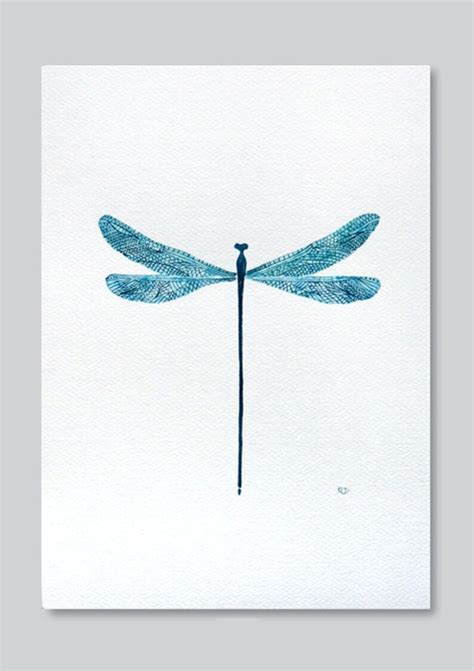 Dragonfly Art Print Teal Watercolor Dragonfly Wall Decor Etsy