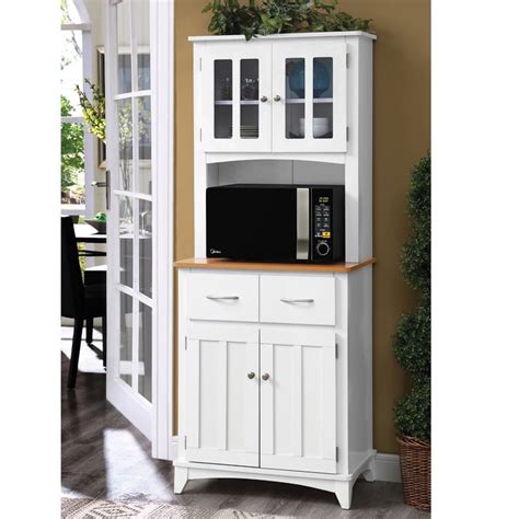 Home Source Brook White And Cherry Tall Microwave Cart With Storage