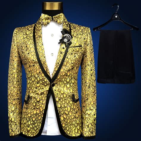 New Brand Men Suits Gold Silver Yellow Blazers Slim Wedding Suit Male