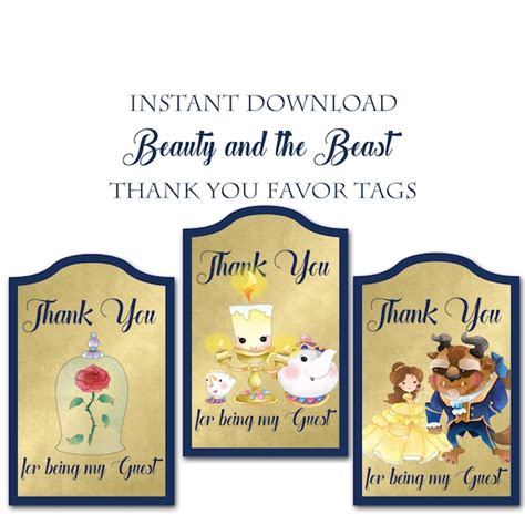 Beauty And The Beast Thank You T Tags Instant Download Printable