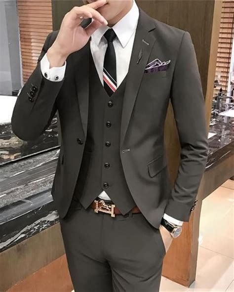 With so many different styles of wedding suits to choose from, this versatile outfit can easily be worn to your engagement party, rehearsal dinner, afterparty, and beyond. Gray Three Pieces Men Wedding Suits Prom Party Outfit for ...