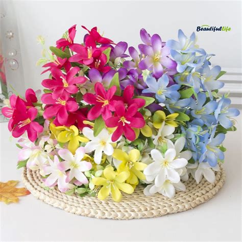 beautifullife 1 branch artificial flower no withering elegant 18 heads decorative faux silk lily