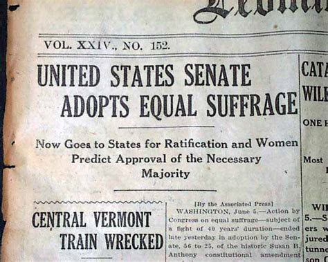 Women S Suffrage Senate Passes Woman Voting Rights Wins 1919 Old Newspaper