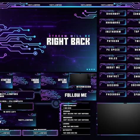 Blue Neon Animated Twitch Overlay Complete Stream Package Etsy