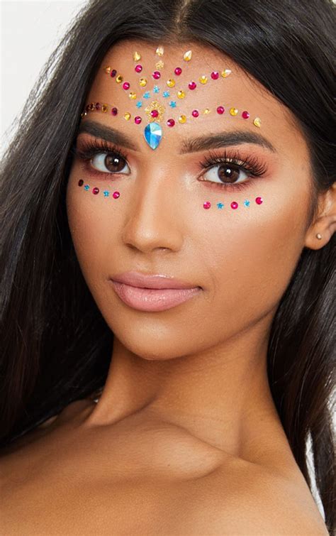Prettylittlething Gold Rainbow Festival Face Jewels Festival Face