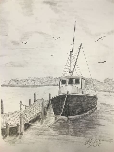 Sitting By The Dock In The Bay Landscape Pencil Drawings Drawing