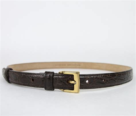 New Gucci Womens Dark Brown Skinny Crocodile Belt Gold Buckle 269813