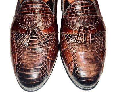Stacy Adams Mens M Genuin Snakeskin Brown Slip On Tassel Loafer Shoes Vtg Ebay