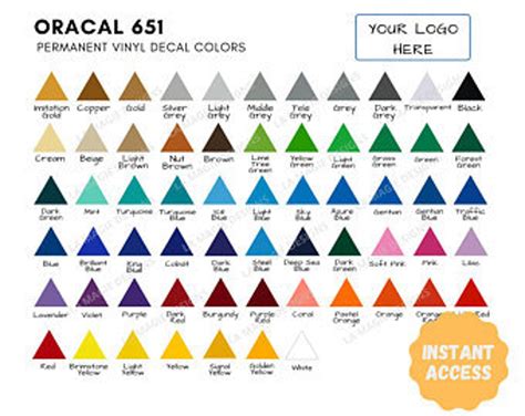 Oracal 651 Color Chart Permanent Vinyl Color Chart Etsy