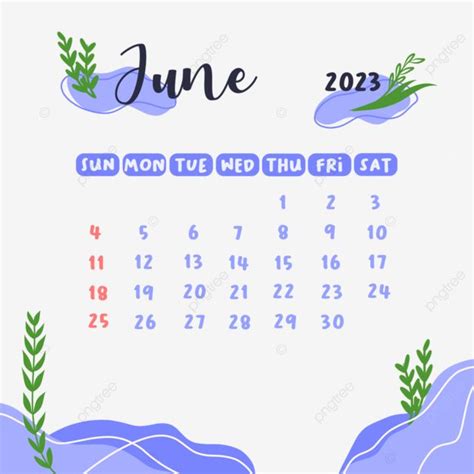 June 2023 Monthly Calendar Aesthetic Cute Design Transparent Background
