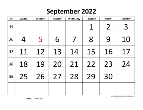 September 2022 Free Calendar Tempplate Free Calendar