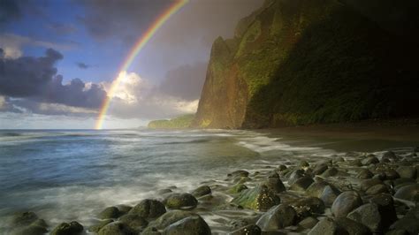 Rainbow At Maui Hawaii Beach Hd Wallpaper