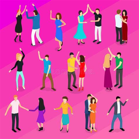 Isometric Dancing People Characters Banner Vecrtical Set Vector Stock
