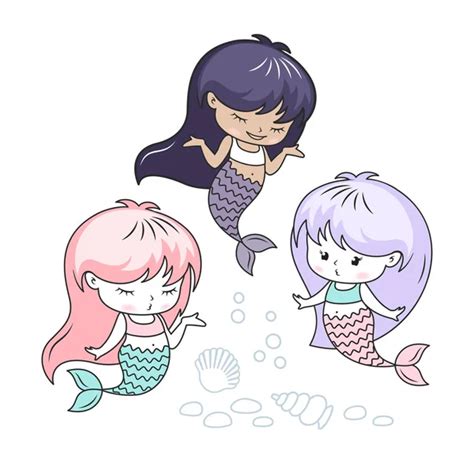 Vector Beautiful Cute Little Siren Mermaid With Sea Horse Hippocampus