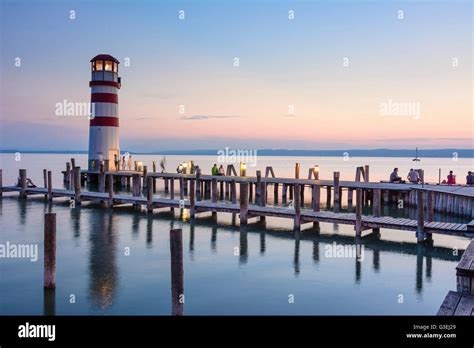 Lake Neusiedl Sunset Port Lighthouse Austria Burgenland
