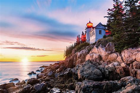 Bass Harbor Head Lighthouse At Sunset In Maine Photograph By Mihai