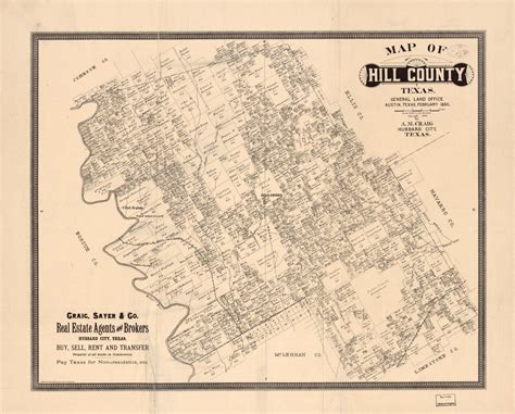 A map of various hill country communities and their water use on a gallons per person per day scale. Map of Hill County, Texas : General Land Office, Austin ...