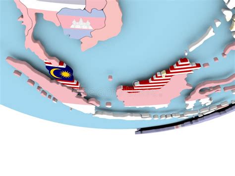 Map Of Malaysia With Flag On Globe Stock Illustration Illustration Of