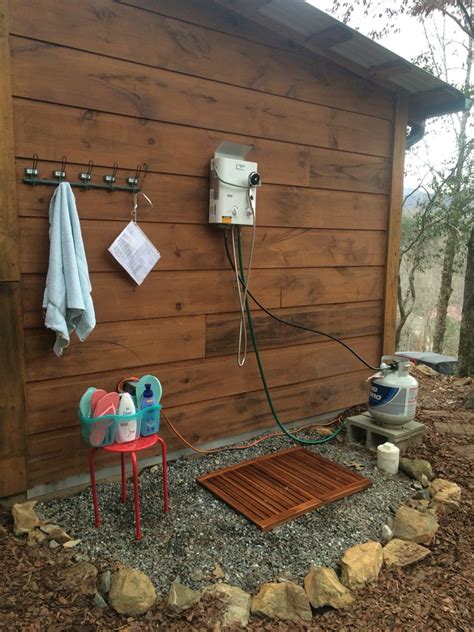 Outdoor Shower At The Mountain Cabin Eccotemp L5 Tankless Water Heater