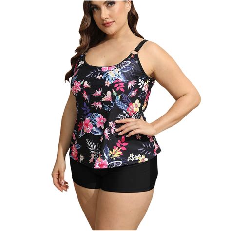 Knosfe Tankini Swimsuit For Women Beach Plus Size Summer Graphic Tummy