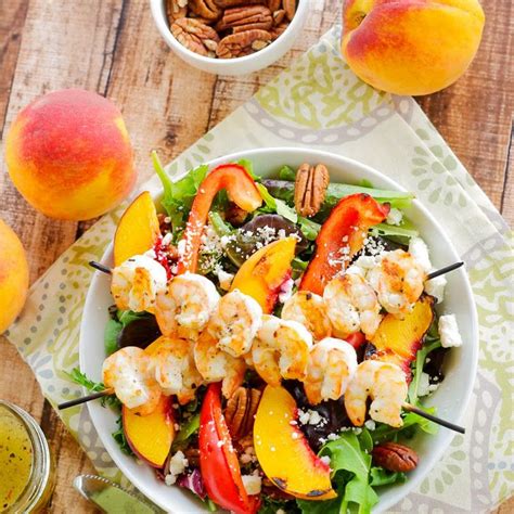 Grilled Shrimp Peach And Goat Cheese Salad With Honey Balsamic