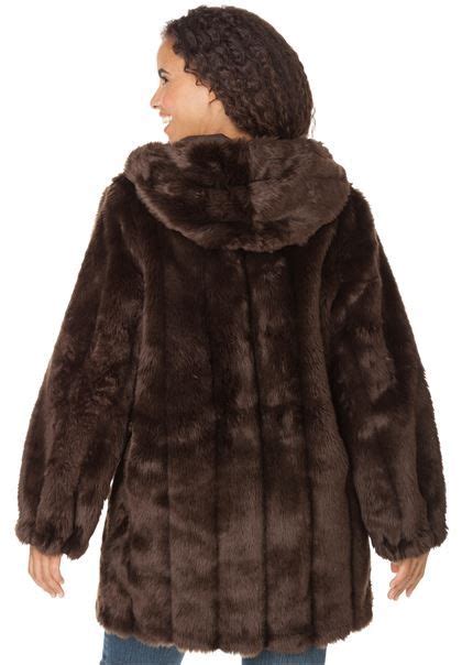 Jacket Hooded In Faux Fur Plus Size Faux Fur And Shearlings Woman