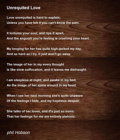 Unrequited Love By Phil Hobson Unrequited Love Poem