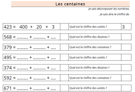 Etude Des Nombres Les Centaines Les Centaines Exercice Math Ce1
