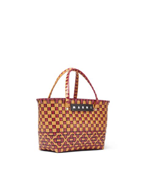 Marni Market Basket Bag In Orange And Bordeaux Woven Material Marni