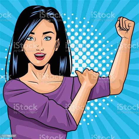 Young Strong Woman Character Pop Art Style Stock Illustration Download Image Now Adult Art