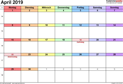 Kinder kalender 2019 zum ausdrucken kostenlos kalender 2019 für kinder. Kalender April 2019 Excel