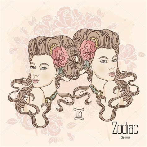 Zodiac Vector Illustration Of Gemini As Girl With Flowers Desi Stock Vector Image By ©jka